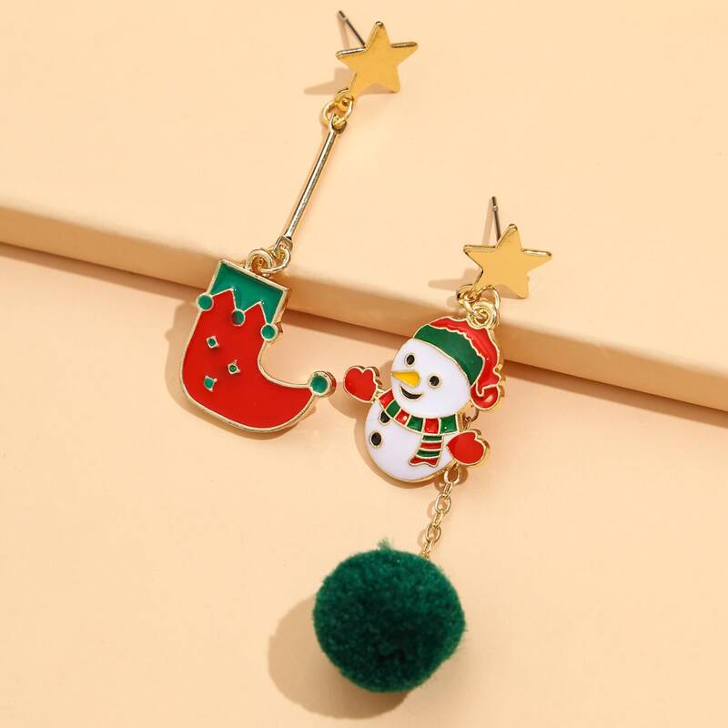 

Christmas Snowman Pom Pom Drop Earrings, Multicolor