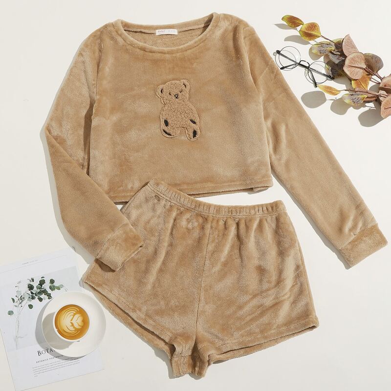 

Flannel Bear Graphic PJ Set, Khaki