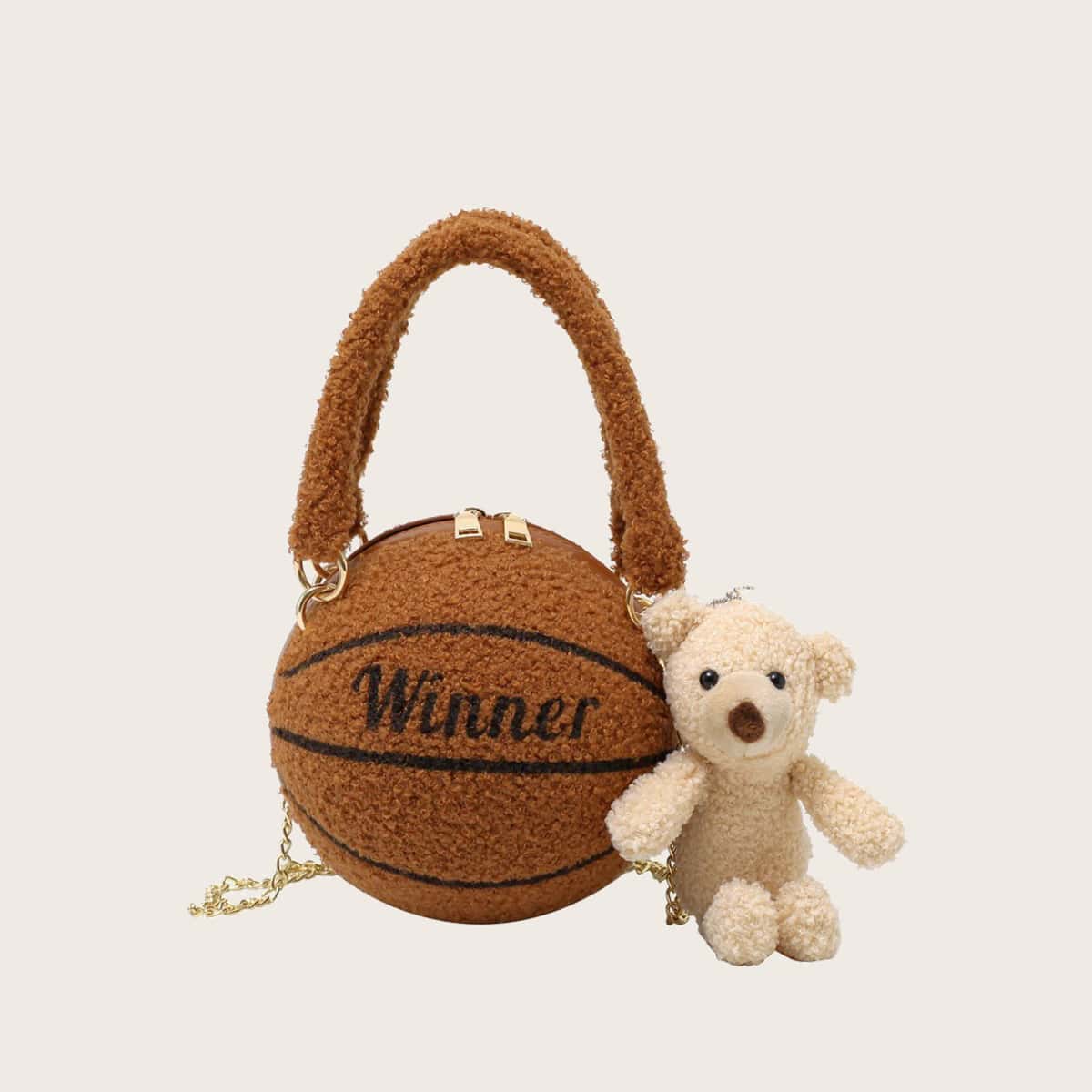 

Faux Fur Teddy Ball Bag, Brown