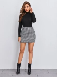 SHEIN Privé Mini Falda Con Estampado De Espiga - Blanco y Negro - Ver 4