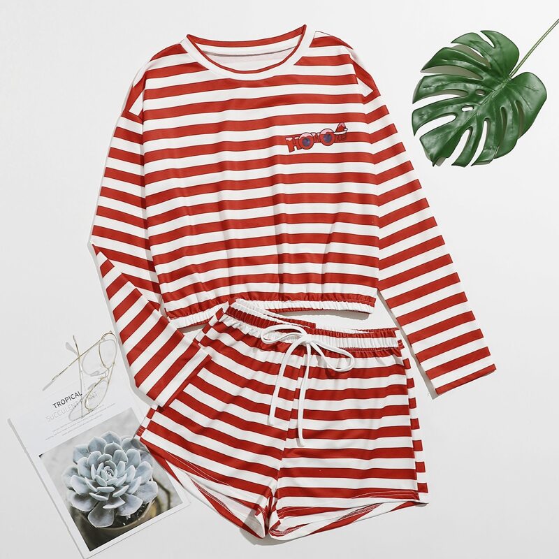 

Striped Shorts PJ Set, Red and white