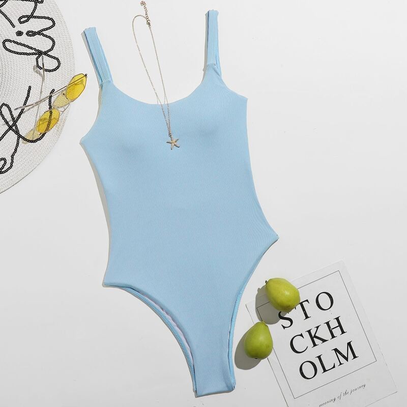 

Solid One Piece Swimsuit, Baby blue