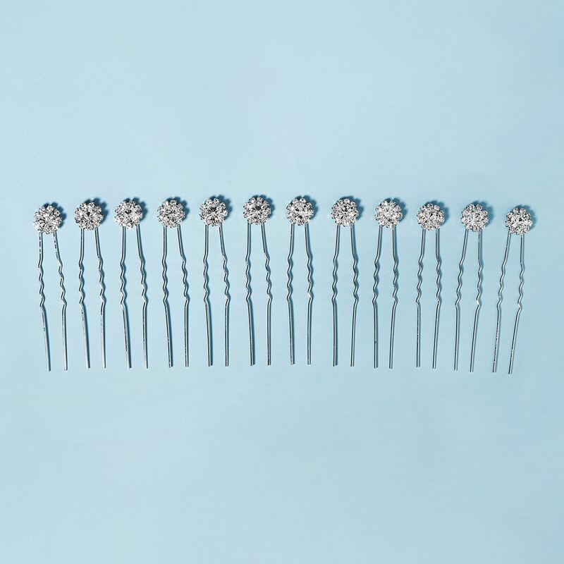 

12pcs Rhinestone Decor Hairpin, Silver
