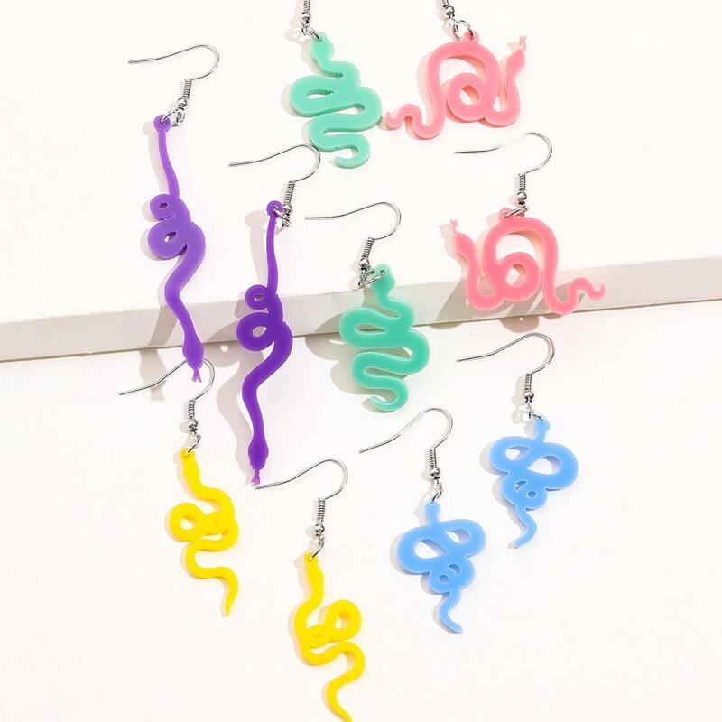 

5pairs Snake Drop Earrings, Multicolor