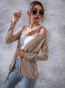 SHEIN LUNE 抽繩下擺素色外套 - 卡其色 - 查看 1