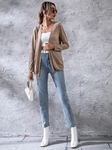 SHEIN LUNE 抽繩下擺素色外套 - 卡其色 - 查看 4