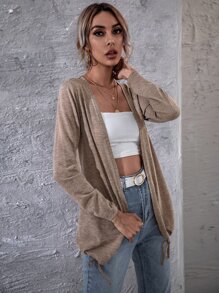 SHEIN LUNE 抽繩下擺素色外套 - 卡其色 - 查看 5