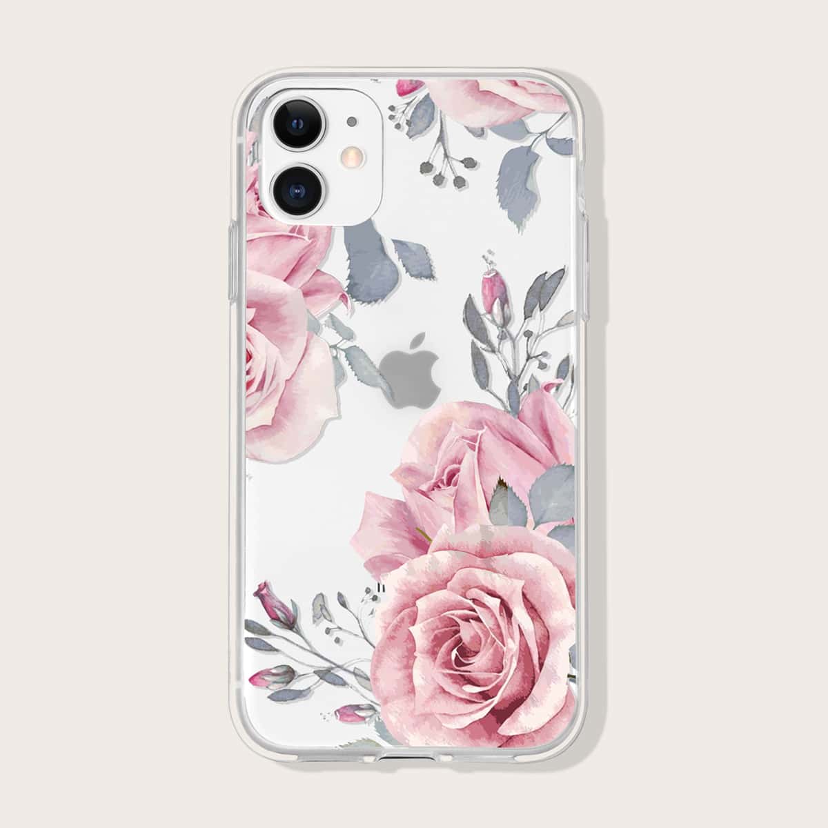 

Rose Pattern Clear iPhone Case, Multicolor
