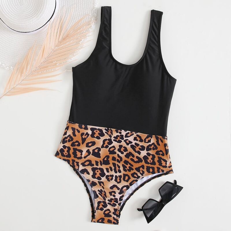 

Colorblock Leopard One Piece Swimsuit, Multicolor
