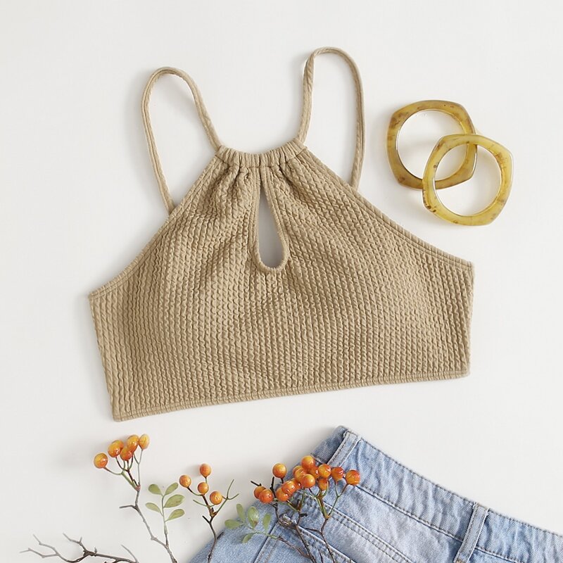 

Solid Cut Out Bikini Top, Khaki