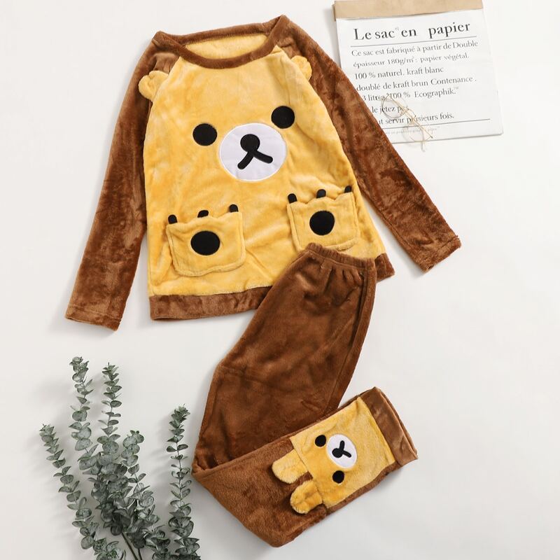 

Flannel Cartoon Graphic Pocket PJ Set, Multicolor