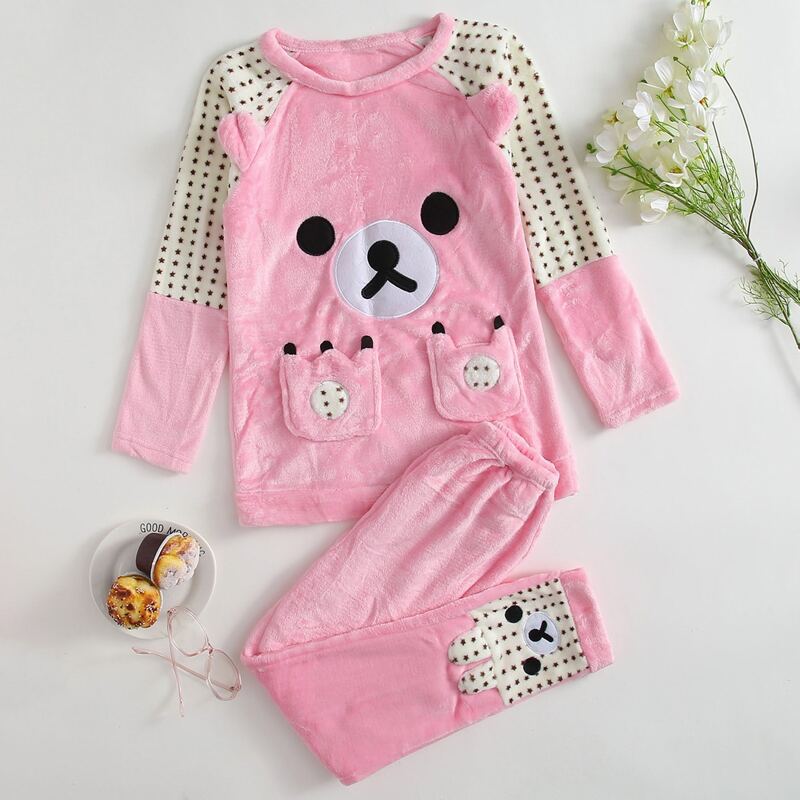 

Flannel Cartoon Graphic Pocket PJ Set, Pink