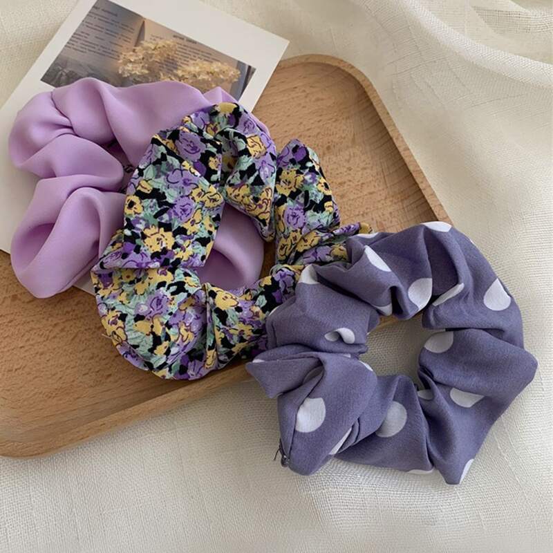 

3pcs Floral & Polka Dot Scrunchie, Multicolor