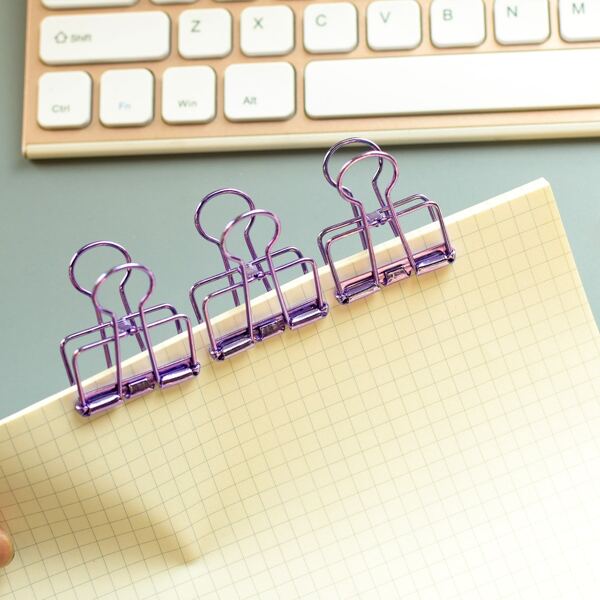 

3pcs Metal Binder Clip, Purple