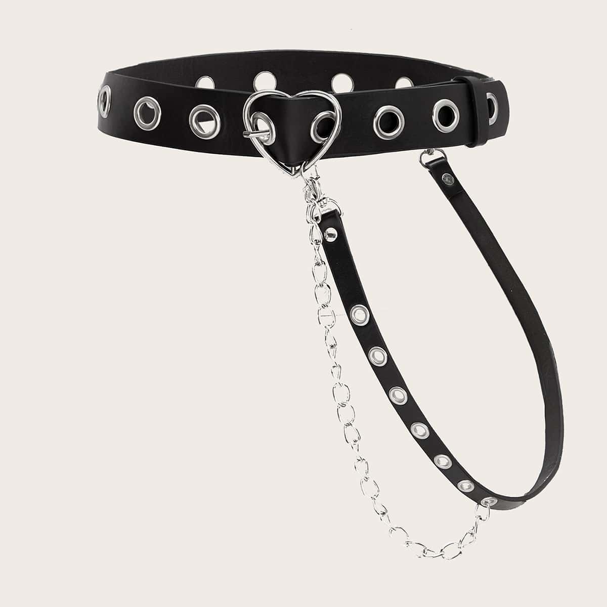 

Grommet Heart Buckle Belt & Pants Chain, Black
