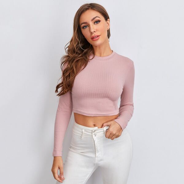 

Textured Knit Crop Top, Dusty pink