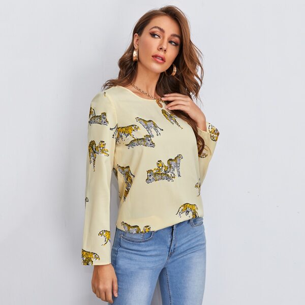 

Tiger and Leopard Print Top, Beige