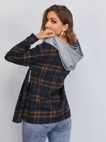 SHEIN LUNE 拼接連帽格紋外套 - 彩色 - 查看 2