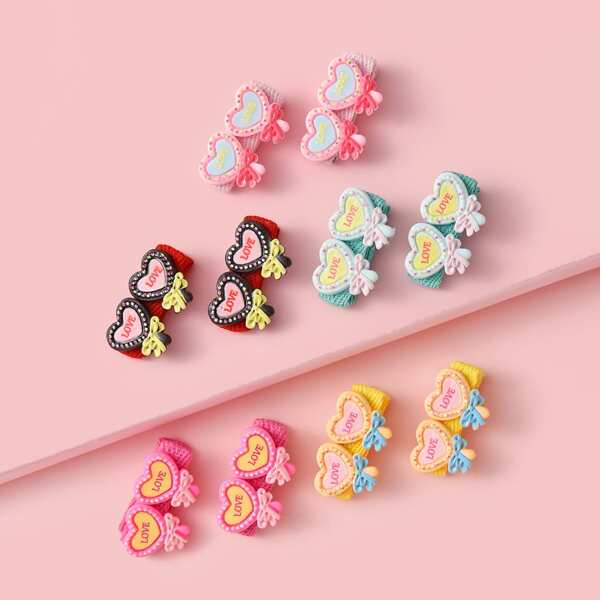 

10pcs Toddler Girls Heart Decor Hair Clip, Multicolor