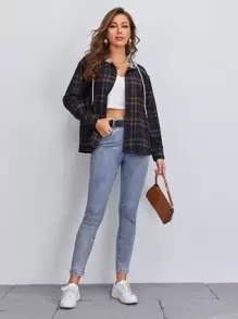 SHEIN LUNE 拼接連帽格紋外套 - 彩色 - 查看 3