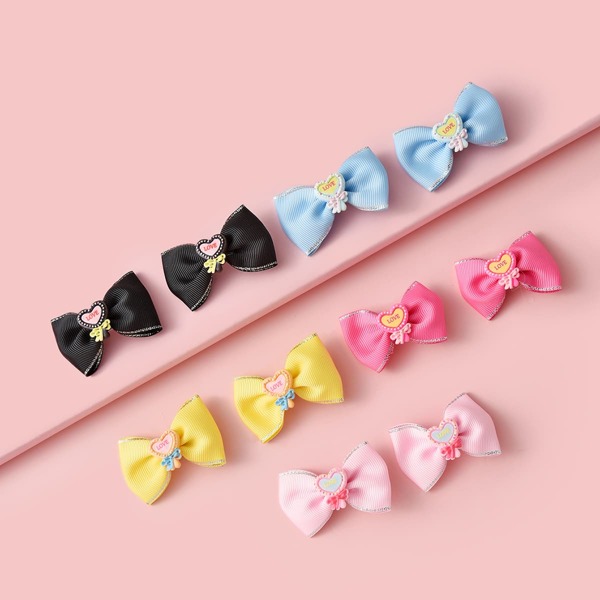 

10pcs Toddler Girls Bow Decor Hair Clip, Multicolor