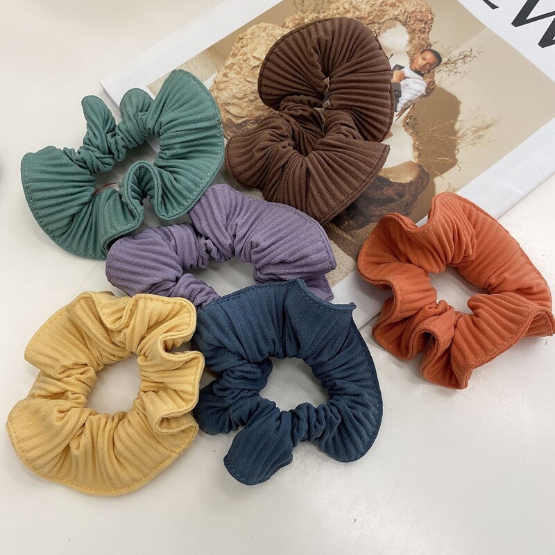 

2pcs Random Solid Pleated Scrunchie, Multicolor