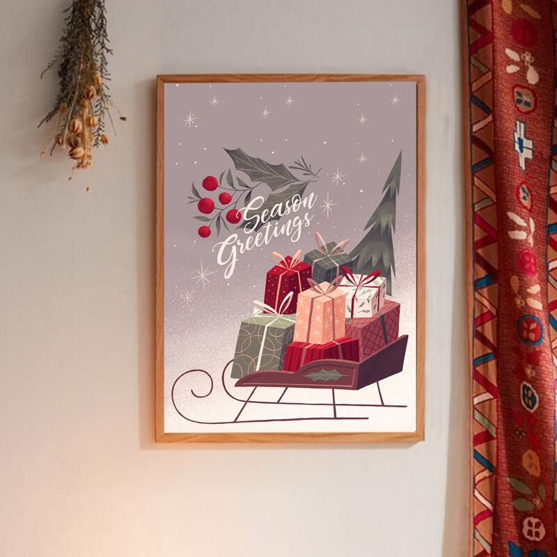 

Christmas Pattern Wall Painting Without Frame, Multicolor