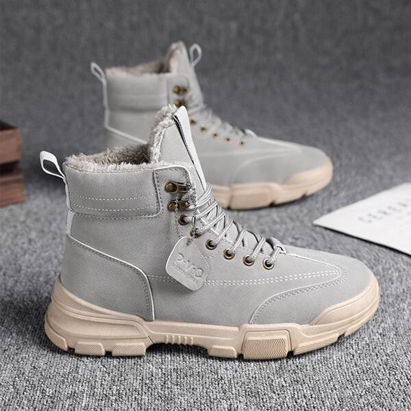 

Men Faux Fur Lined Combat Boots, Grey