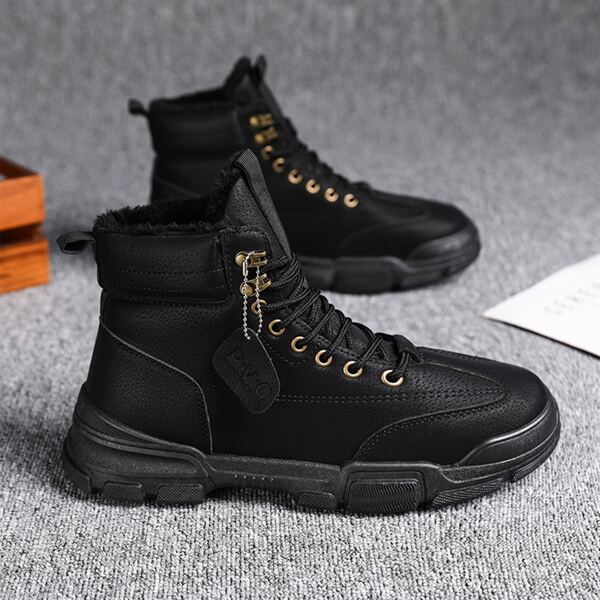 

Men Faux Fur Lined Combat Boots, Black