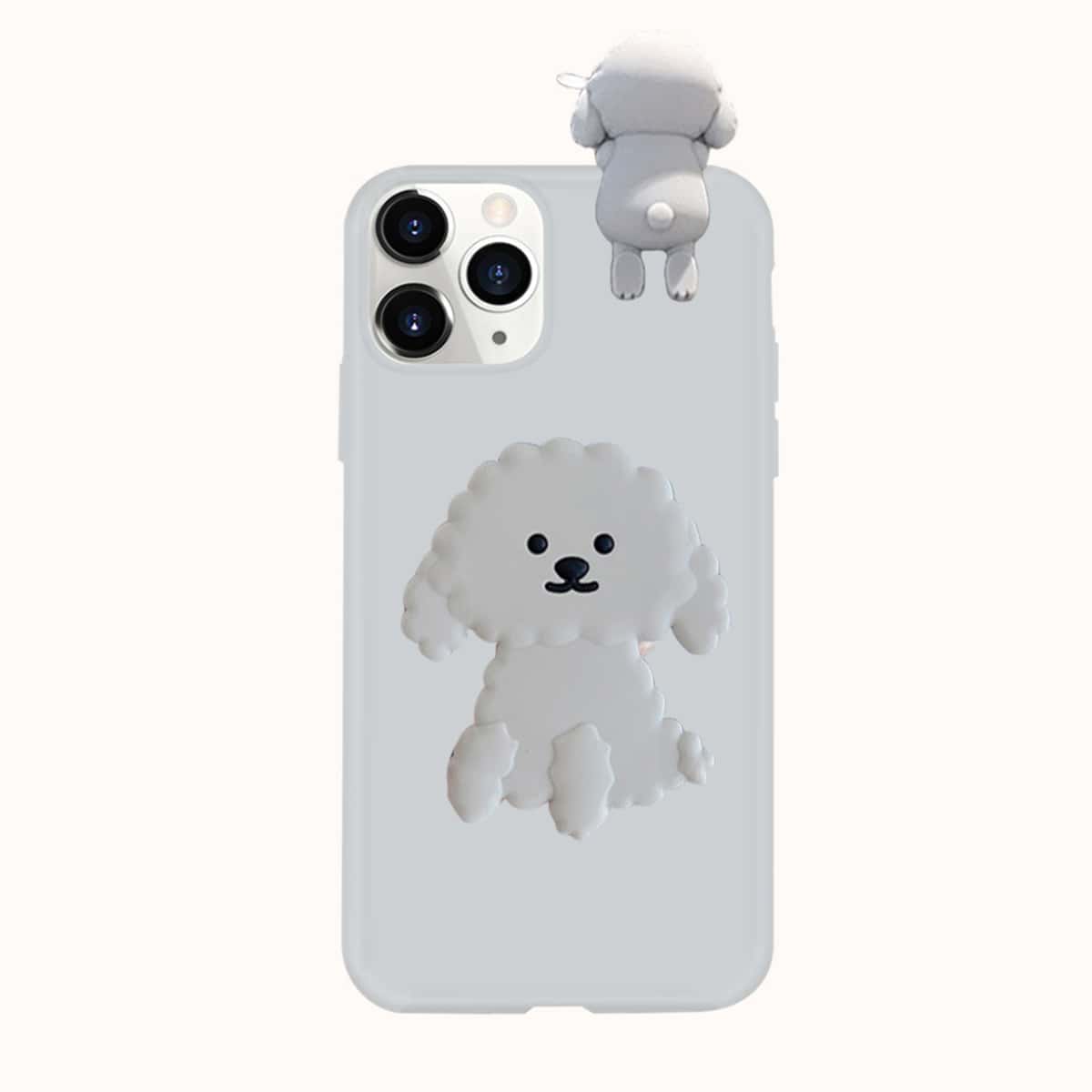 

1pc Cute Phone Case With Cartoon Shaped Pop-Out Phone Grip, Grey