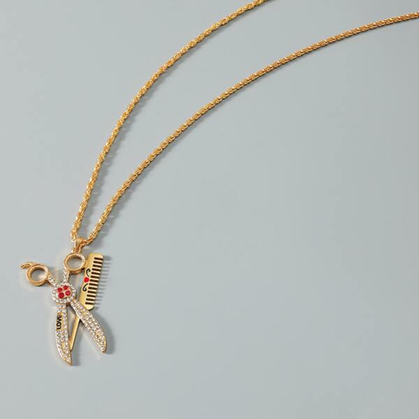 

Men Scissor & Hair Comb Design Pendant Necklace, Gold
