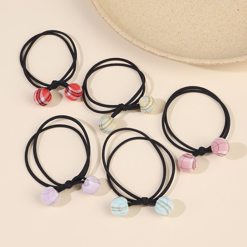 

5pcs Plaid Ball Hair Tie, Multicolor
