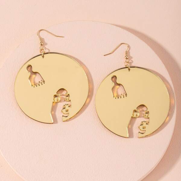 

Hollow Out Round Drop Earrings, Gold