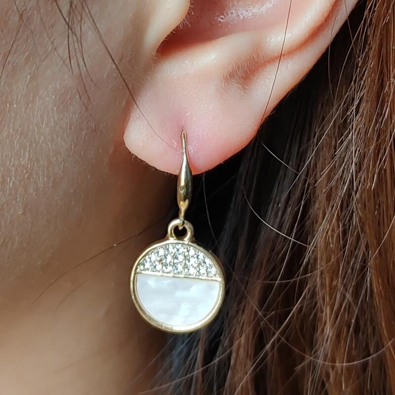 

Rhinestone Round Drop Earrings, Gold