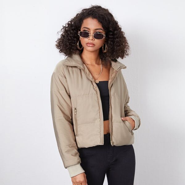 

Funnel Neck Zip Up Puffer Jacket, Khaki