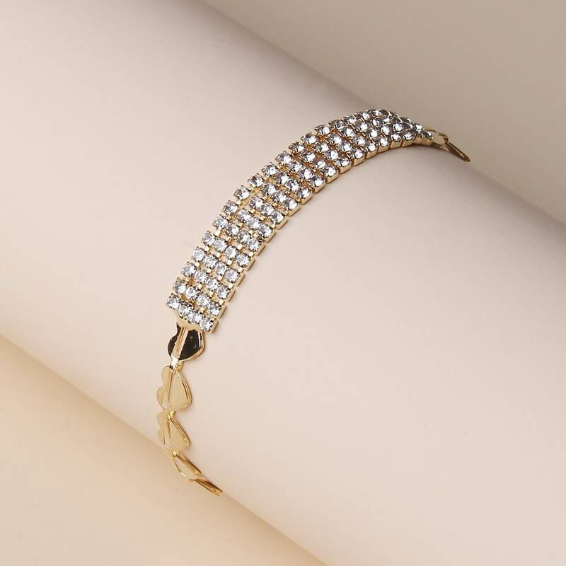 

Rhinestone Heart Linked Bracelet, Gold