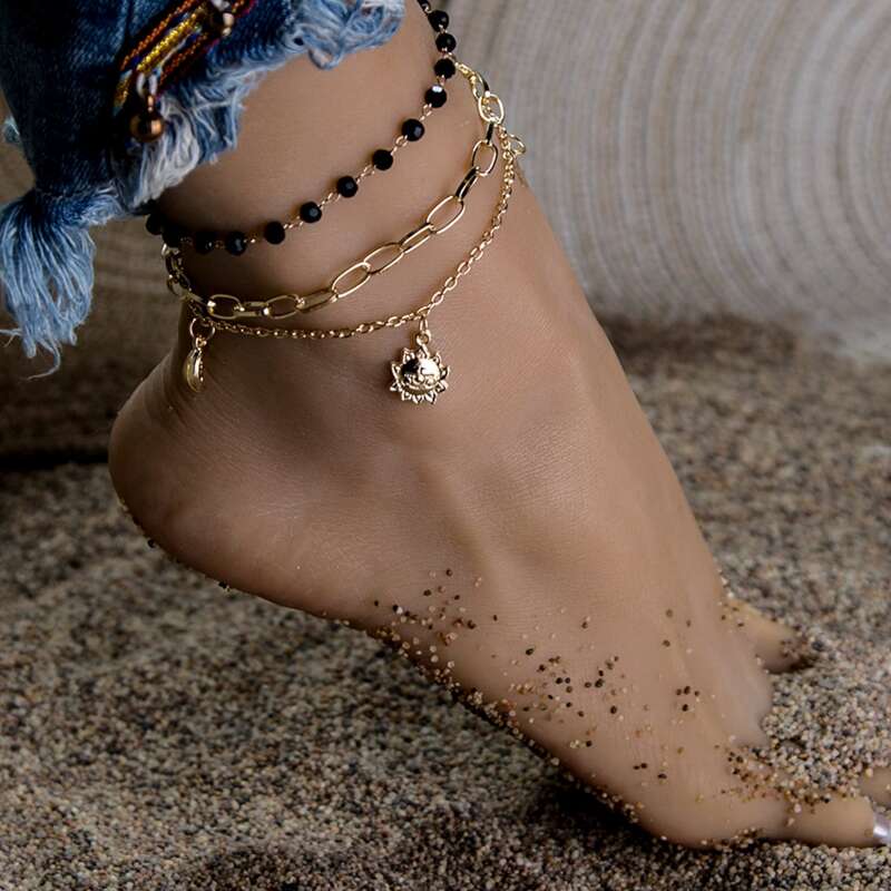 

3pcs Moon & Sun Chain Anklet, Multicolor