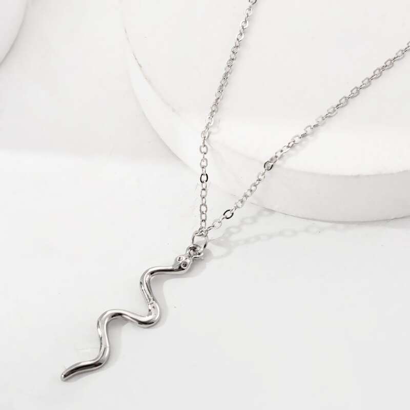 

Snake Pendant Necklace, Silver