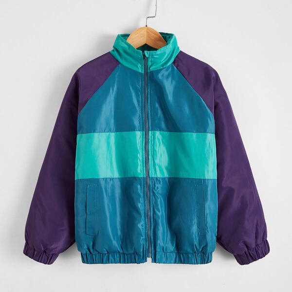 

Boys Colorblock Zipper Placket Wind Jacket, Multicolor