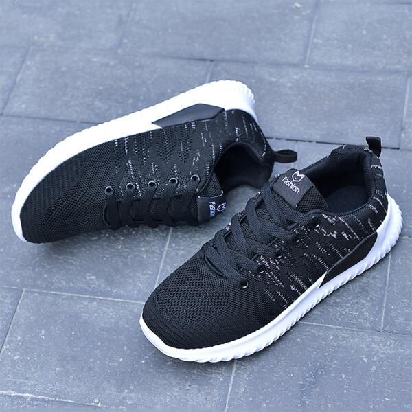 

Lace Up Front Wide Fit Knit Sneakers, Black