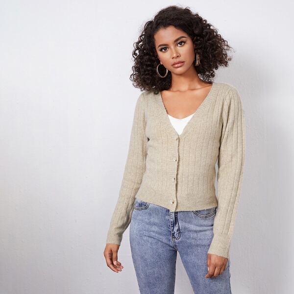 

Button Front Crop Cardigan, Khaki