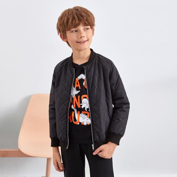 

Boys Zip Up Quilted Bomber Jacket, Black