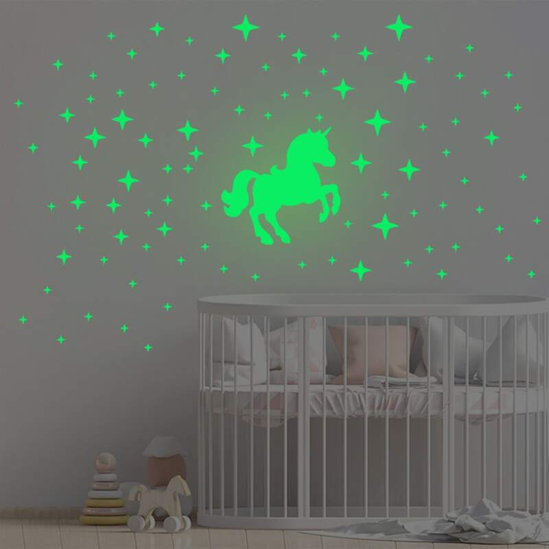 

Kids Unicorn Print Luminous Wall Sticker, Green