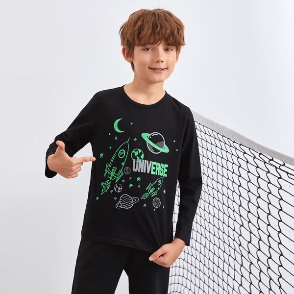

Boys Letter and Galaxy Print Tee, Black