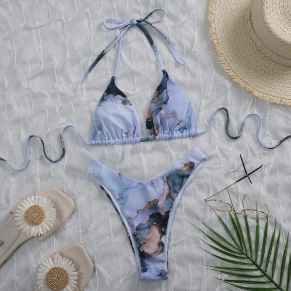 

Water Color Triangle High Cut Bikini Swimsuit, Multicolor
