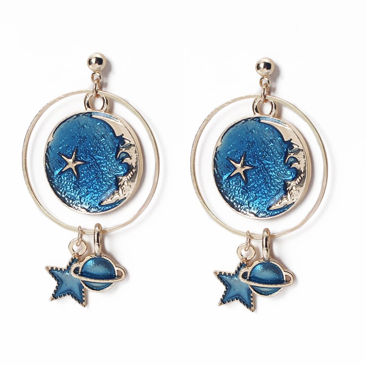 

Star & Moon Ring Drop Earrings, Royal blue