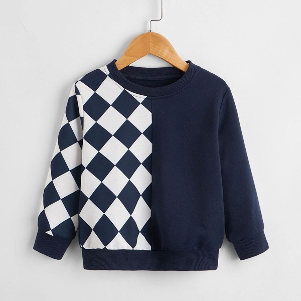

Toddler Boys Argyle Print Sweatshirt, Blue and white