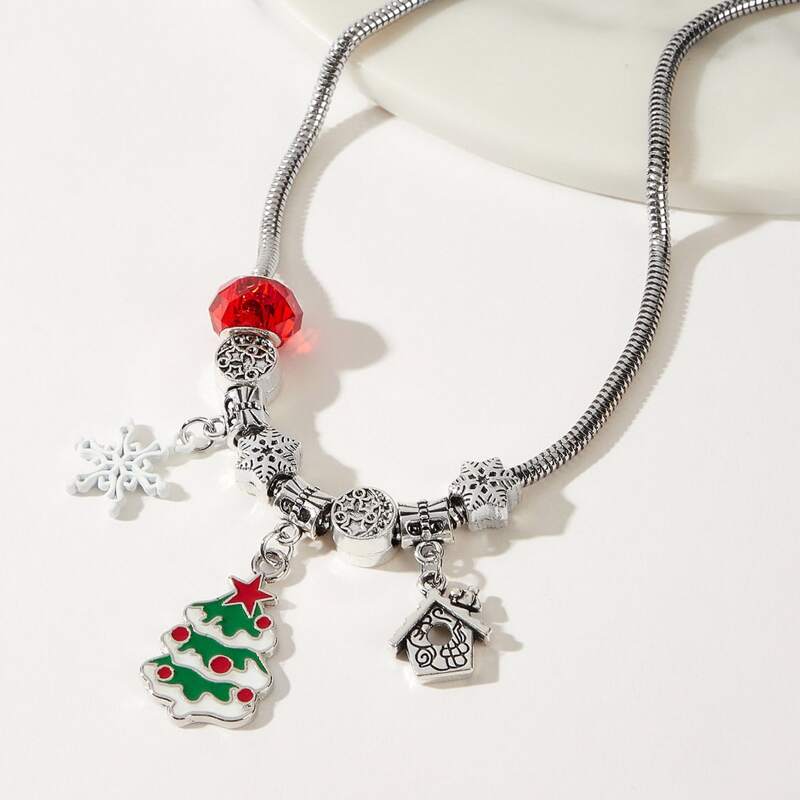 

Christmas Tree Beaded Pendant Necklace, Silver