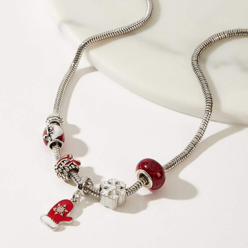 

Christmas Beaded Pendant Necklace, Silver