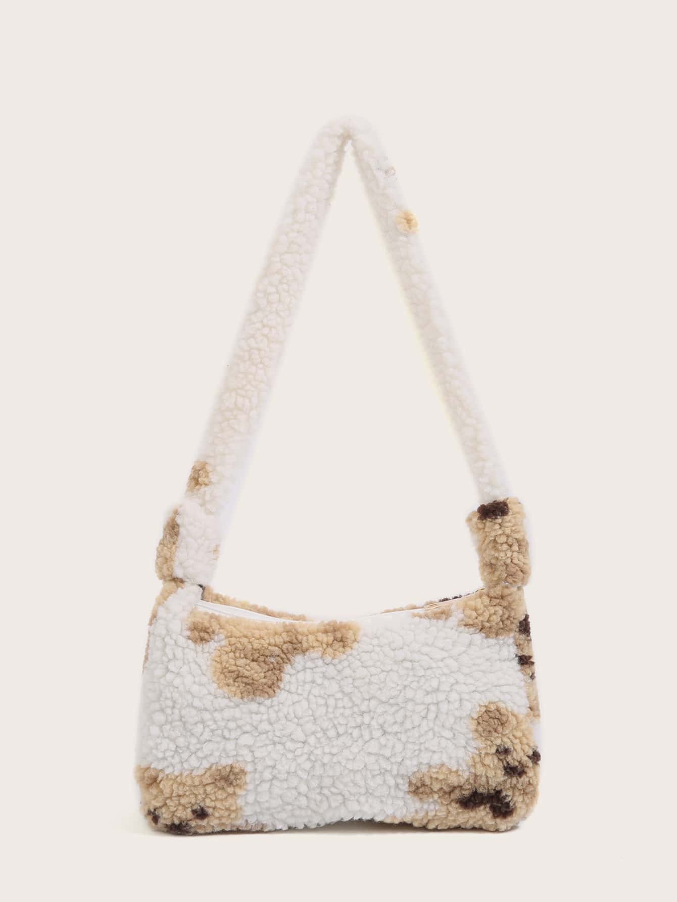Cartoon Graphic Faux Shearling Shoulder Bag thumbnail